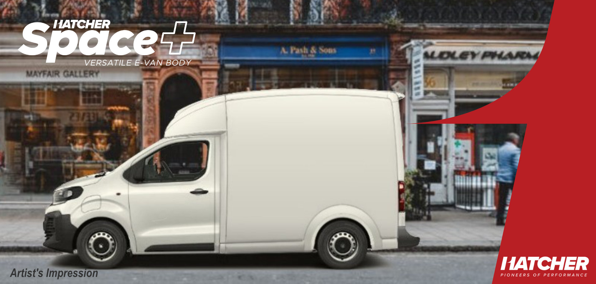 Hatcher Space plus E Van Body based on the Setllantis Medium Van EV Platform cab. Vauxhall e-K0 Platform Cab